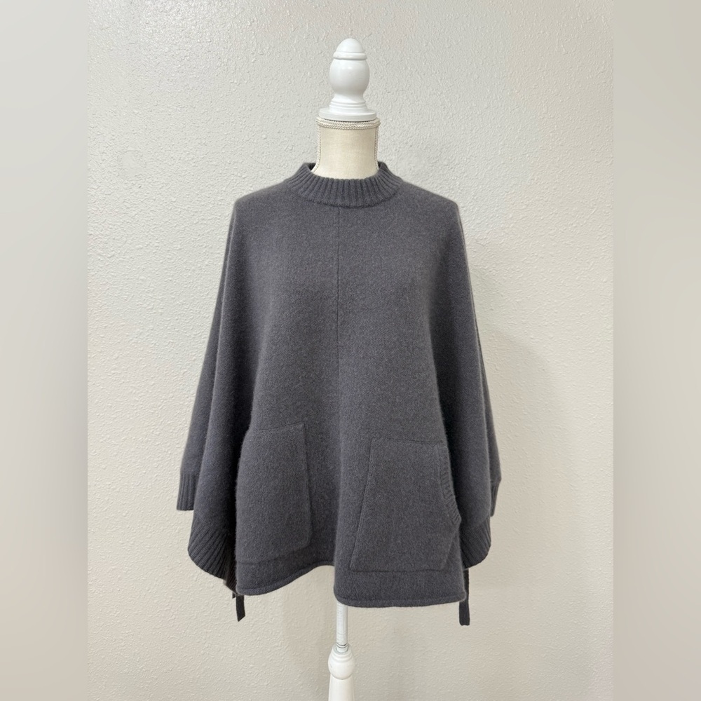 Naked Cashmere 100% Cashmere Poncho Sweater Gray One Size Side Tie Cape